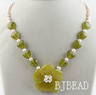 Sydkorea jade og perle neckalce med blomst ...