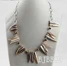 brown crystal and horn shape shell necklace with metal chain