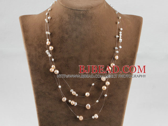 17,7 pulgadas de novia de color rosa y blanco collar de perlas de joyería