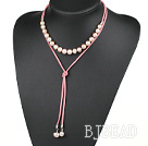 Simple Design Natural Purple Freshwater Pearl Necklace with Pink Cord