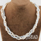 Tre Strand White Pearl e Opal Cristallo Collana