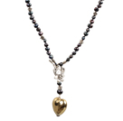 Black Zoetwater Parel Ketting met hart vorm Metal Pendant