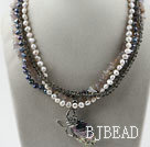 Multi Strand Pearl Crystal and Agate with Abalone Shell Pendant Necklace under $18