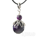 Classic Design Faceted Dark Purple Agate Pendant Necklace with Adjustable Chain