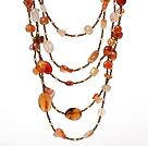 Multi Strands Natural Color Agate and Crystal Necklace