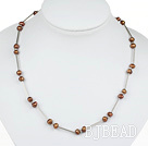Classic Design Golden Brown Color Freshwater Pearl Tin Cup Necklace with Lobster Clasp