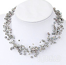 Multi Strands Gray Freshwater Pearl Crystal Necklace