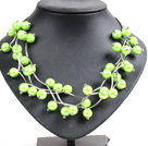 Trendy Style Multi Strand Emerald Green Seashell Beads Twisted Necklace With Bending Alloyed Tube