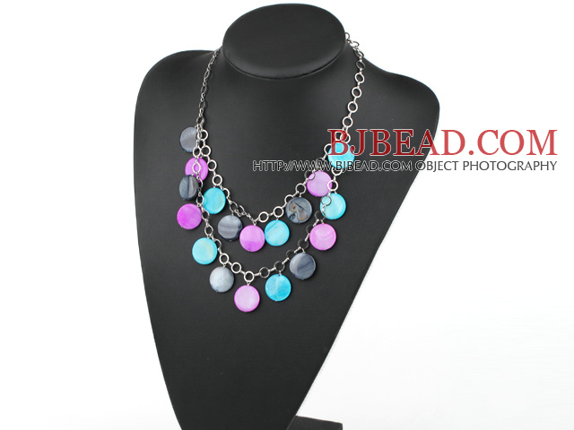 Dyed Multi Color Round Shell Necklace with Metal Loop