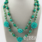 Lange Style Xinjiang Turquoise en Crystal Flower Ketting