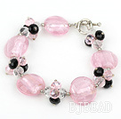 pink crystal and colored glaze bracelet with toggle clasp