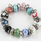 Fashion style multi color colored glaze and tibet silver accessories elastic bangle bracelet