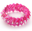 Hot Pink Color Donut Shell and White Seashell Beads Stretch Bangle Bracelet