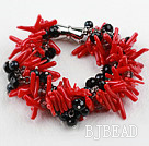 New Design Red Coral Branch and Black Crystal Bracelet with Magnetic Clasp under $ 40