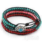 Faceted 3-4mm Coral and Turquoise Wrap Bangle Bracelet