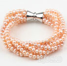 Multi Strands Natural Pink Freshwater Pearl Bracelet with Big Magnetic Clasp