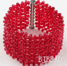 Big Style Red Crystal Woven Bracelet with Long Slide Clasp