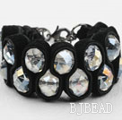 Fashion Style Clear Crystal en Black Velvet lint Woven Vet Armband