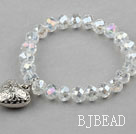 Clear Manmade Crystal Elastic Bangle Bracelet with Heart Shape Metal Accessories