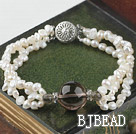 3 strand natural white pearl and smoky quartze bracelet