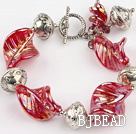 crystal colored galze and tibet silver bracelet with toggle clasp