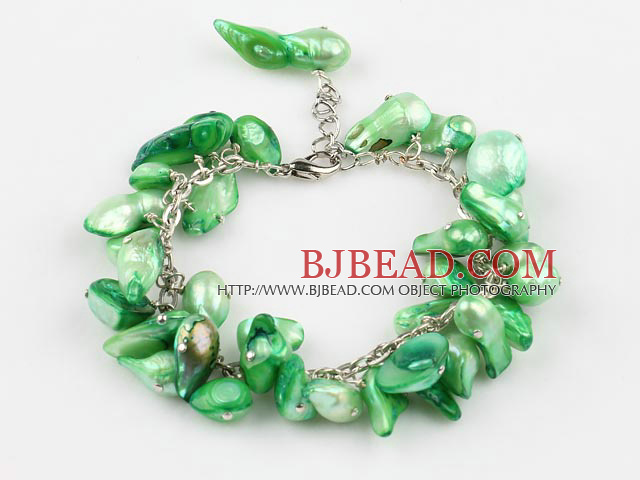onregelmatige vorm geverfd groene parel armband met uitschuifbare keten