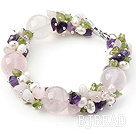 Pink Series Assorted Amethyst and Rose Quartz and Peridot Bracelet