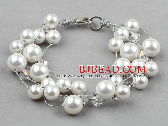 Multi Strands ronde witte Seashell Armband met karabijn