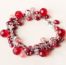 red pearl and crystal bracelet with extendable chain