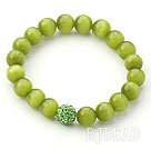 10mm Gras Groen Kleur Cats Eye en Rhinestone kralen Stretch armband