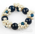 Pérola de água doce branco e azul facetada Agate Bracelet Bangle Trecho