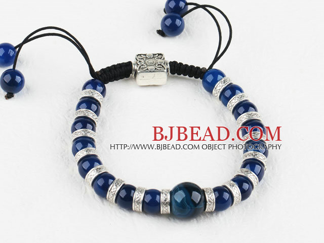 pulsera con cuentas de ágata azul con cadena ajustable