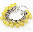 Amarelo Cor 10 milímetros rodada pulseira Cats Eye com corrente de metal