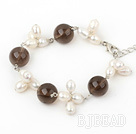 white pealr and smoky quartz bracelet with lobster clasp