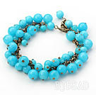 Round Blue Candy Jade Bracelet with Metal Chain