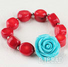 7.5 inches elastic red coral turquoise flower bracelet under $ 40