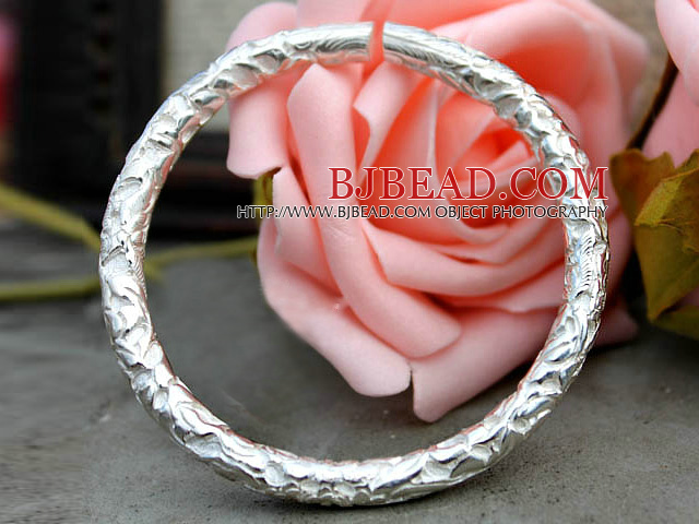 Handgemaakte 999 Sterling Zilver Dunne Bangle Armband met Patroon van de Bloem