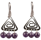 Popular Fashion Natural Faceted Amethyst Earrings With Triangular Accessory