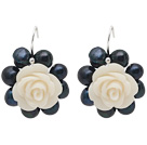 Fashion Style Black Freshwater Pearl and White Acylic Flower Earrings under $ 40