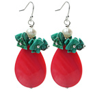 New Design Hot Pink Drop Shape Shell and Turquoise Chips and Pearl Earrings under $ 40