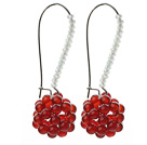 Fashion Style Ball Shape Carnelian and Milk Color Crystal Earrings