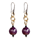 Beautiful Long Style Garnet Purple Agate Beads Earrings with Golden Loop Charm under $ 40