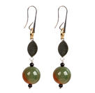 Chic Long Style Eye Shape Black Lip Shell Peacock Agate Garnet Beads Dangle Earrings