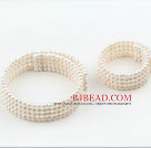 6-6.5mm Quattro Strands White Pearl Set acqua dolce nuziale (Collana Girocollo e bracciale abbinato)