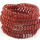 Lunga 4 millimetri Style Natural Carnelian BRACCIALE Wrap con filo Brown e Chiusura Shell