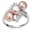 Wonderful Natural 6-7mm Purple Freshwater Pearl Ring With Charming Rhinestone under $ 40