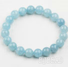 8mm A Grade Round Aquamarine Beaded Elastic Bangle Bracelet