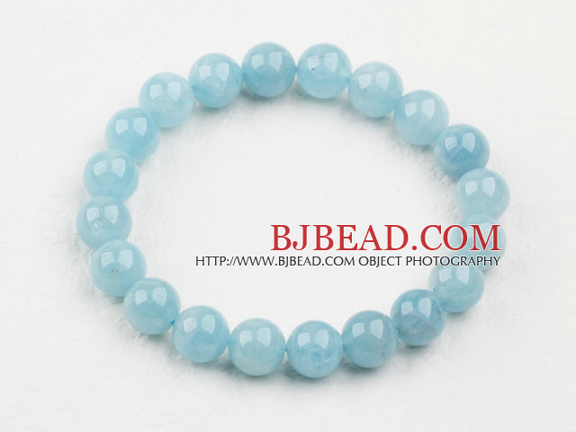 8mm A Grade Round Aquamarine Kralen Elastische Bangle Armband