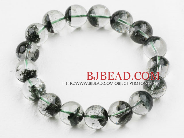 10mm Round A Grade Green Phantom Beaded Elastic Bangle Bracelet