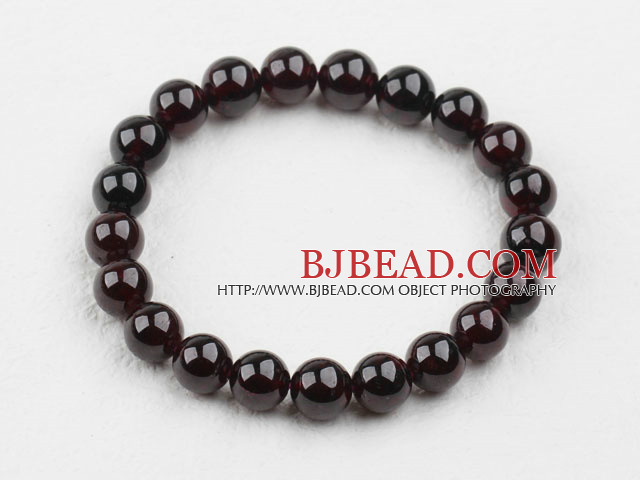 7.5mm A Grade Round Garnet Beaded Elastic Bangle Bracelet